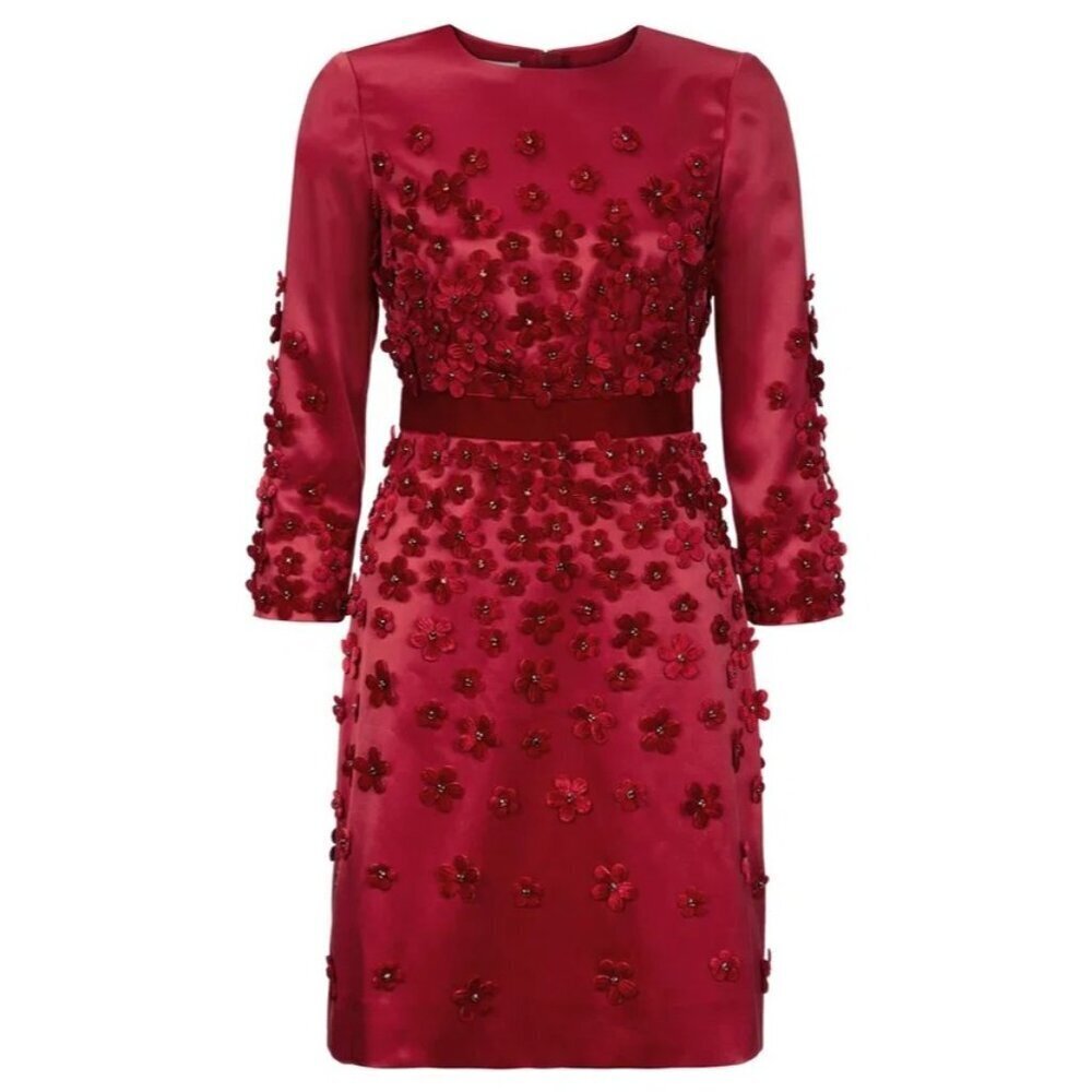 Hobbs London Lavinia Dress Hand Sewn Floral Red 10 - Picture 2 of 13